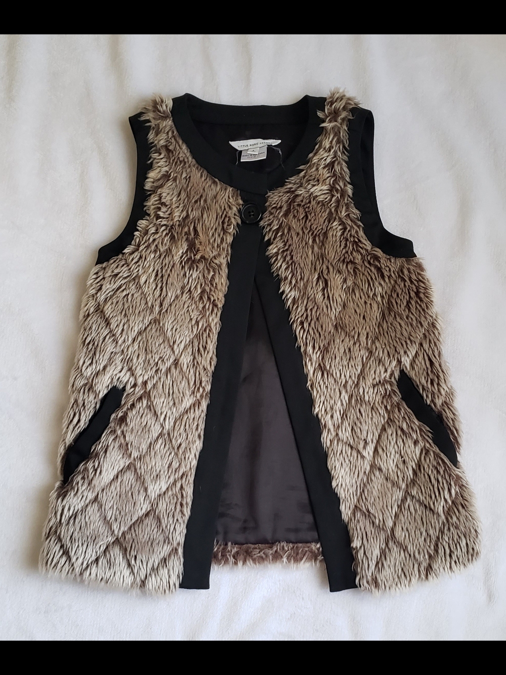 Little Marc Jacobs Brown Faux Fur Vest with Black Trim and Button
